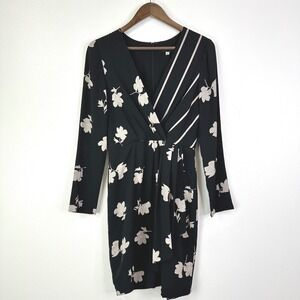 Slate & Willow Floral Combo Dress‎ Faux Wrap Black Size 4